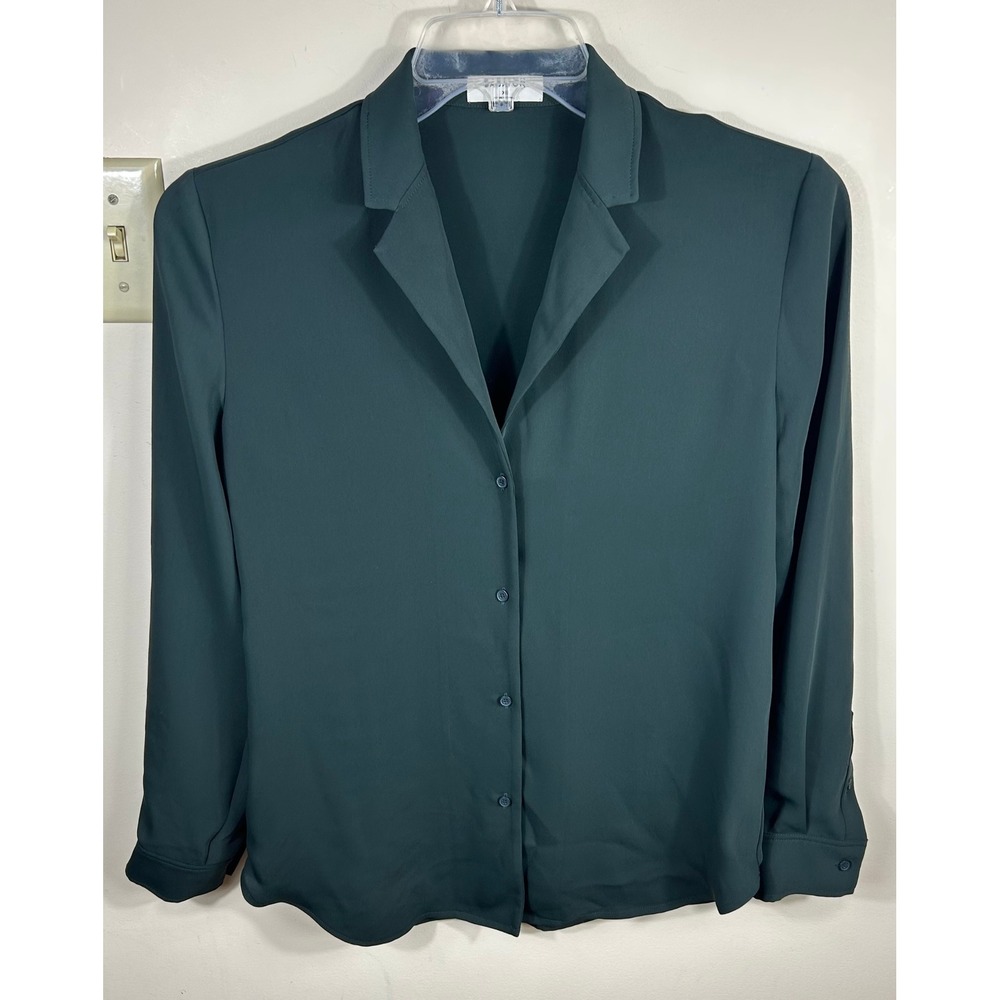 Aritzia Babaton Button Down Blouse Women XS Forest Green L/S Notched Collar Top